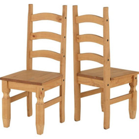 Corona Dining Chair (Pack of 2) - L47 x W42 x H107 cm - Distressed Waxed Pine