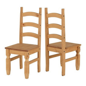 Corona Dining Chair (Pack of 2) - L47 x W42 x H107 cm - Distressed Waxed Pine