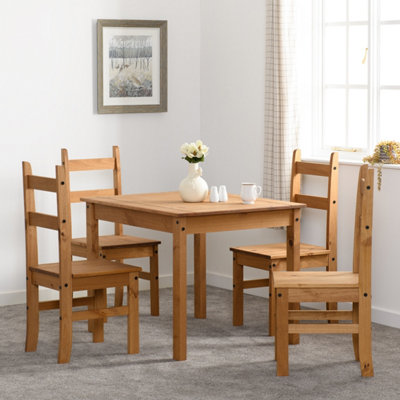 Corona Dining Set with 4 Chairs Distressed Waxed Pine