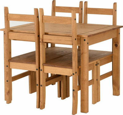Corona Dining Set with 4 Chairs Distressed Waxed Pine