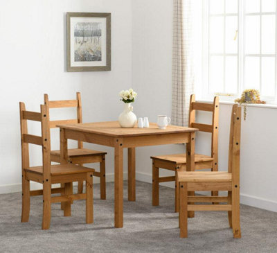 Corona Dining Set with 4 Chairs Distressed Waxed Pine