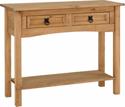 Corona Distressed Waxed Pine 2 Drawer Console Table