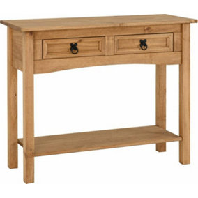 Corona Distressed Waxed Pine 2 Drawer Console Table