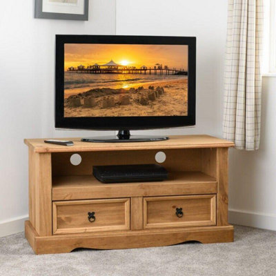Corona Flat Screen TV Unit with 2 Drawers in Distressed Waxed Pine