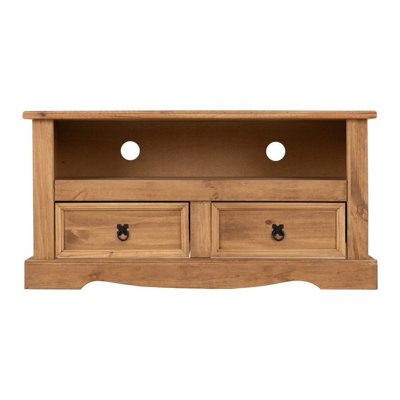Corona Flat Screen TV Unit with 2 Drawers in Distressed Waxed Pine