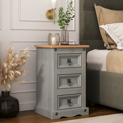 Corona Grey 3 Drawer Bedroom Bedside Table Cabinet Nightstand