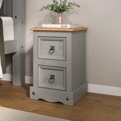 Corona Grey Bedside Table 2 Drawer Cabinet Side Mexican Solid Pine