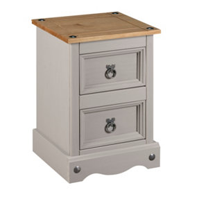 Corona Grey Bedside Table 2 Drawer Cabinet Side Mexican Solid Pine