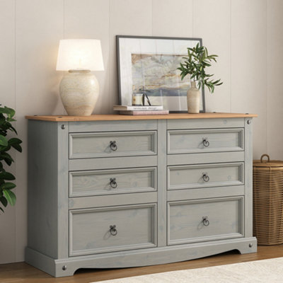 Corona Grey Chest of Drawers Pine 6 Drawer Solid Wood Sideboard