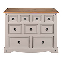 Corona Grey Chest of Drawers Pine Sideboard 9 Drawer Merchant Cabinet