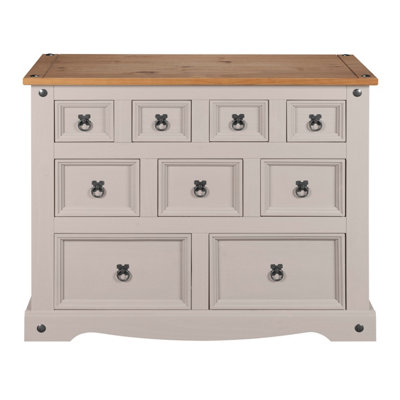 Corona Grey Chest of Drawers Pine Sideboard 9 Drawer Merchant Cabinet