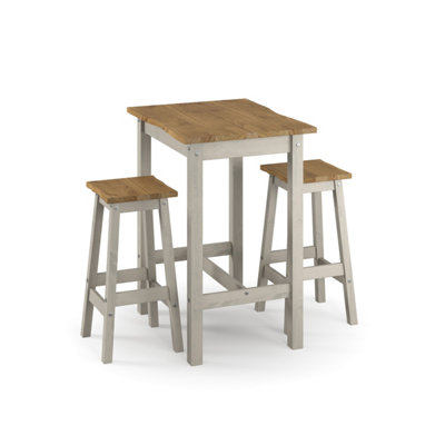 Corona Grey Chunky Live Edge Small 800mm Rectangular High Breakfast Bar Table & 2 Bar Stool SET