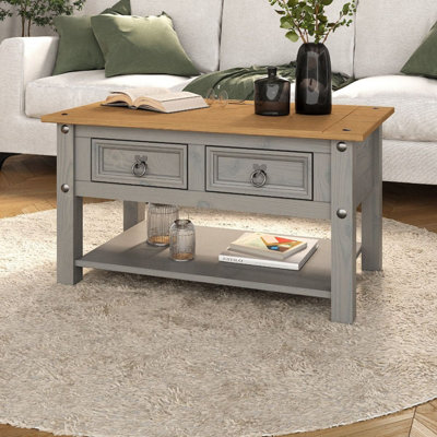 Corona Grey Coffee Table 2 Drawer Mexican Occasional Solid Pine Wood