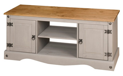 Corona Grey Flat Screen TV Stand 2 Door Television Cabinet Solid Wood Pine Unit