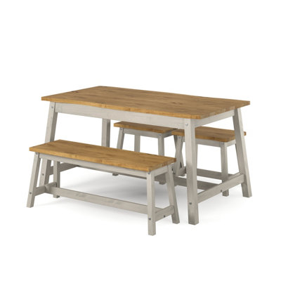 Corona Grey Live Edge Dining Table & Triple Bench Dining Set