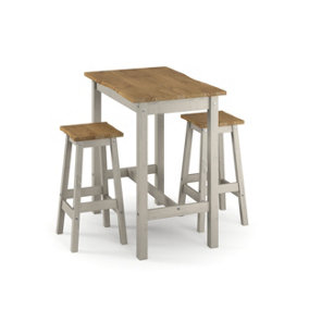 Corona Grey live edge large rectangular high breakfast bar table and stool SET, 65cm wide x 100cm deep x 100cm high