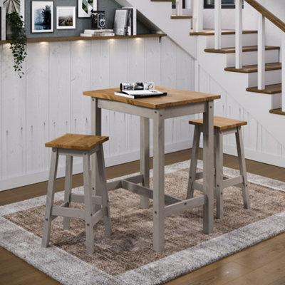 Corona Grey live edge small rectangular high breakfast bar table & 2 bar stool SET, 60cm wide x 80cm deep x 100cm high