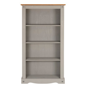 Corona Grey Medium Bookcase 4 Book Shelves Mexican Solid Pine Wood