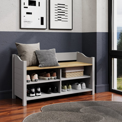 Corona Grey Pine Large Shoe Bench with Storage Area