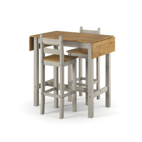 Corona Grey rectangular high breakfast bar drop leaf table and bar chair SET, 100.0 / 140.0cm wide x 60cm deep x 100cm high