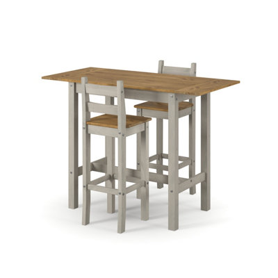 Corona Grey rectangular high breakfast bar drop leaf table and bar chair SET, 100.0 / 140.0cm wide x 60cm deep x 100cm high