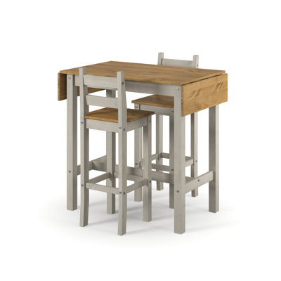 Corona Grey rectangular high breakfast bar drop leaf table and bar chair SET, 100.0 / 140.0cm wide x 60cm deep x 100cm high
