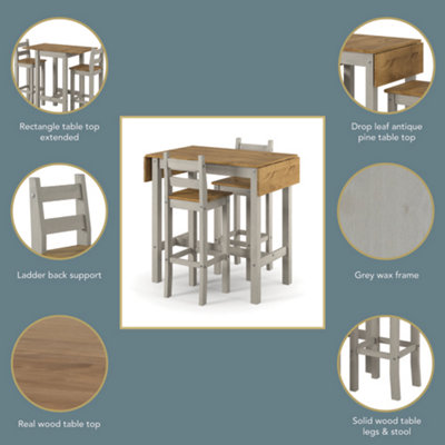 Corona Grey rectangular high breakfast bar drop leaf table and bar chair SET, 100.0 / 140.0cm wide x 60cm deep x 100cm high