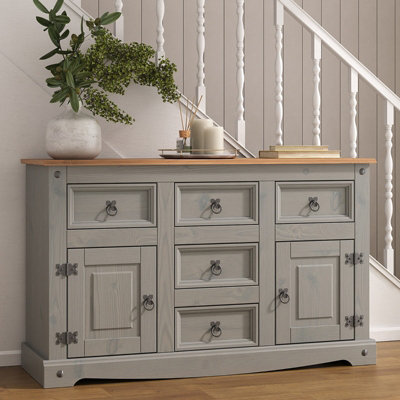 Corona Grey Sideboard 2 Door 5 Drawer Large Mexican Solid Pine