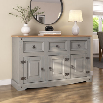 Corona Grey Sideboard 3 Door Solid Pine Mexican 3 Drawer Cupboard Description