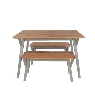 Corona Grey Solid Pine 140cm Rectangular Table & 2 Bench Set