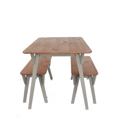 Corona Grey Solid Pine 140cm Rectangular Table & 2 Bench Set
