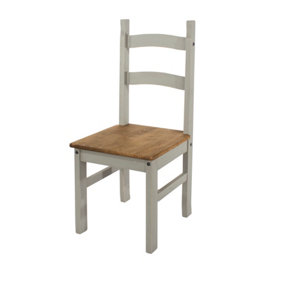 Corona Grey solid pine chairs, grey wax finish with antique wax seat (PAIR)