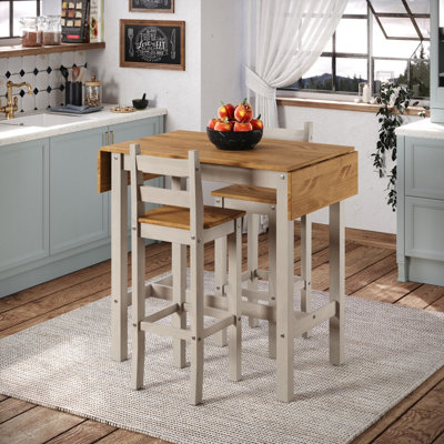 Corona Grey Square High Breakfast Bar Drop Leaf Table and Bar Chair SET 60.0 100.0cm wide x 60cm deep x 100cm high