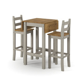 Corona Grey square high breakfast bar drop leaf table and bar chair SET, 60.0 / 100.0cm wide x 60cm deep x 100cm high