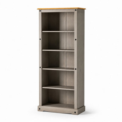 Corona P1201-CR Tall Bookcase – Solid Mexican Pine, 5 Shelves, Waxed Finish