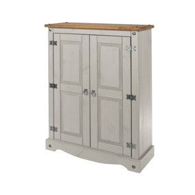 Corona Grey wax 2 door cupboard unit, antique wax top
