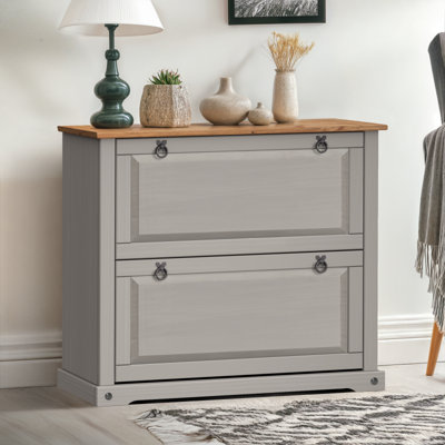 Corona Grey Wax 2 Shelf Shoe Chest
