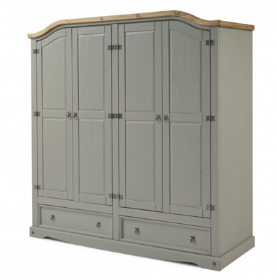 Corona Grey Wax 4 Door 2 Drawer Arch Top Wardrobe Solid Pine with Mexican Styling