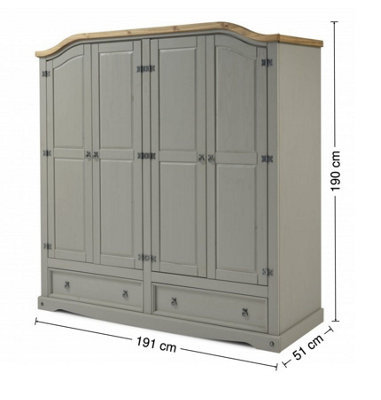 Corona Grey Wax 4 Door 2 Drawer Wardrobe