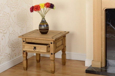 Corona Lamp End Table with Drawer in Distressed Waxed Pine