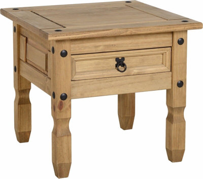 Corona Lamp End Table with Drawer in Distressed Waxed Pine