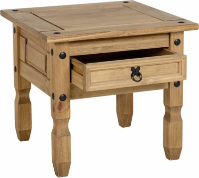 Corona Lamp End Table with Drawer in Distressed Waxed Pine