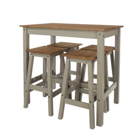 Corona linea breakfast table & 4 high stool set, grey waxed pine