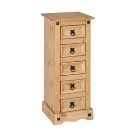 Corona Narrow 5 Drawer Chest of Drawers Tallboy Mexican Solid Pine