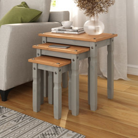 Corona Nest of Tables Grey Pine Set of 3 Occasional Side Tables Coffee