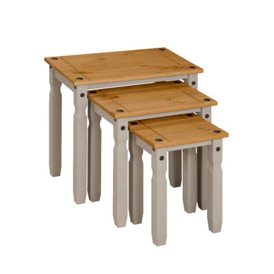 Corona Nest of Tables Grey Pine Set of 3 Occasional Side Tables Coffee