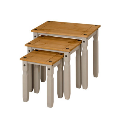 Corona Nest of Tables Grey Pine Set of 3 Occasional Side Tables Coffee
