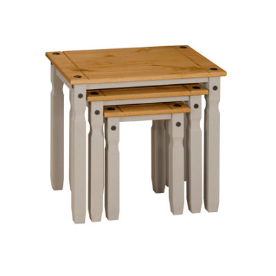 Corona Nest of Tables Grey Pine Set of 3 Occasional Side Tables Coffee