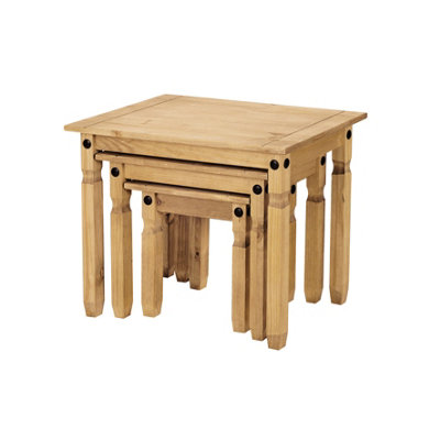 Corona Nest of Tables Mexican Solid Pine Set of 3 Coffee Side Table