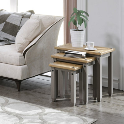 Corona Nest of Three Tables, Grey wax and antique wax top
